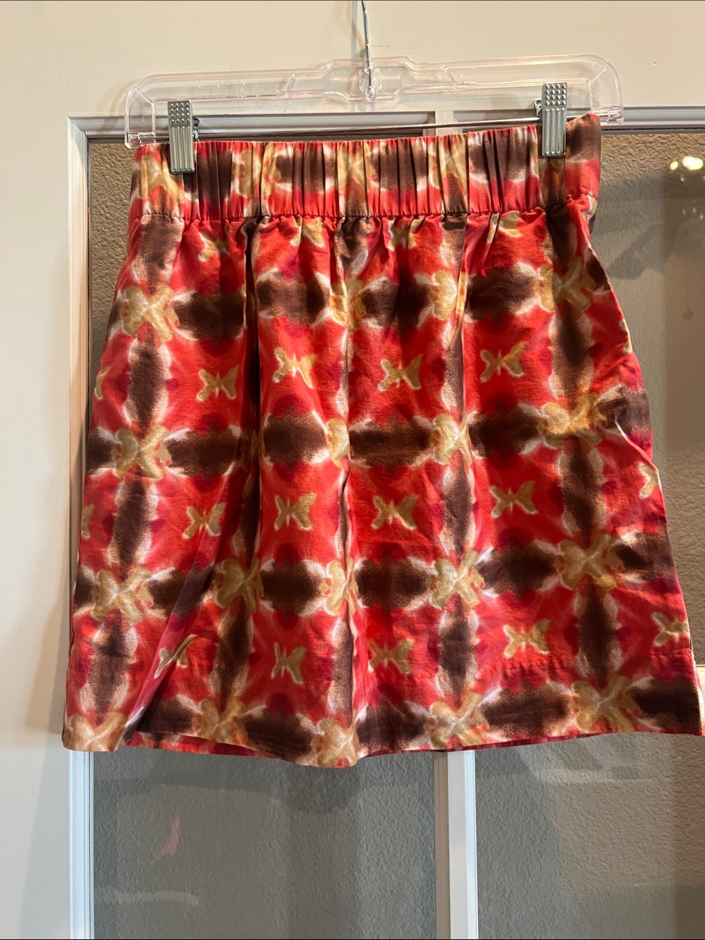 J. Crew Red, Brown and Yellow Abstract Print Mini Skirt